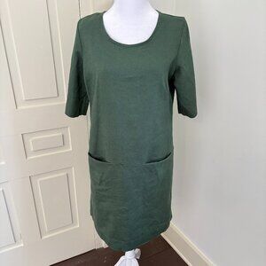 Short Sleeve Olive Linen Dress with Pockets by Small Maine Design House, Size M